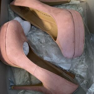 Pink Suede Platform Heels
